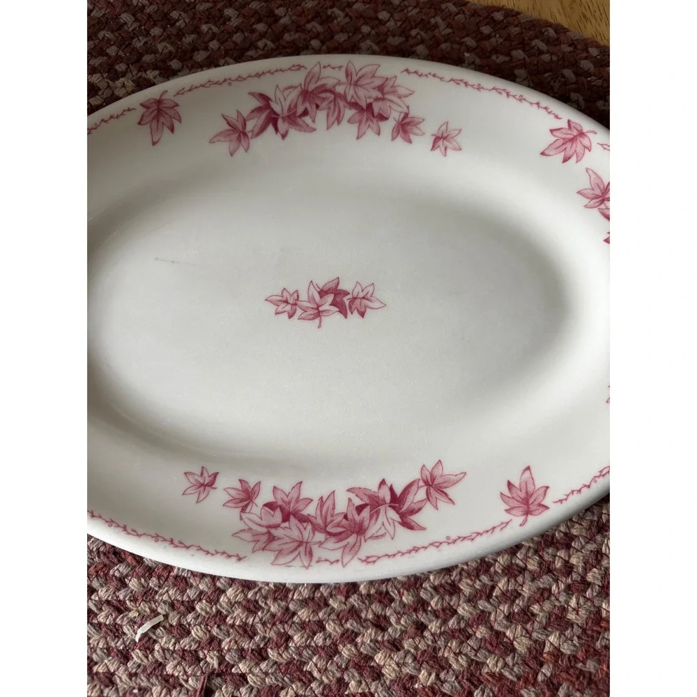Shenango China Oval Platter Vintage Pink Leaf RimRol Cream Platter - Picture 2 of 4